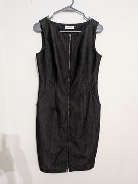 Calvin Klein Black Sleeveless Zip-Front Sheath Midi Dress